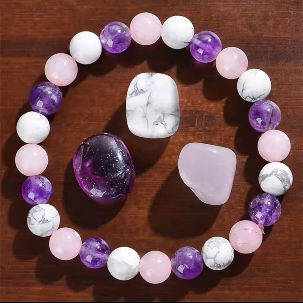 Aura Balancing Sleep Bracelet –Natural Stone | White Turquoise, Amethyst & Rose